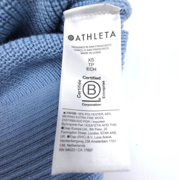 NEW Athleta Merino Wool Ribbed Hanover Refined V-Neck Sweater Quiet Luxury Blue - Picture 6 of 7